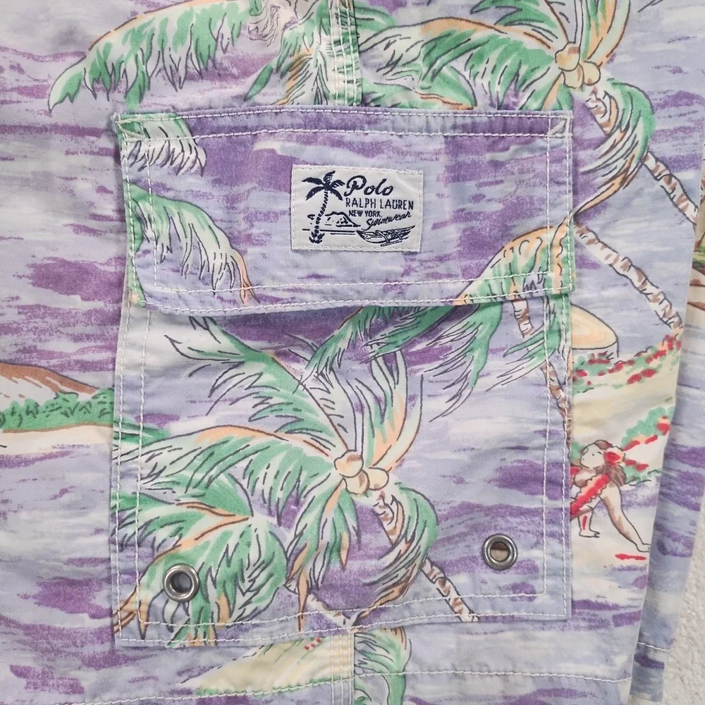 VTG POLO Ralph Lauren Swim Trunks Men's XL Cotton Blend Hawaiian Surf Beach EUC